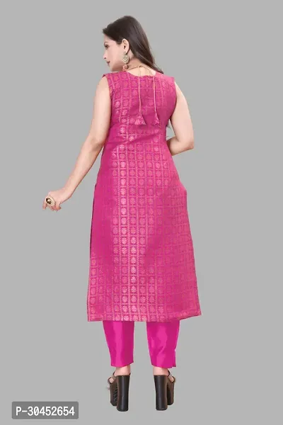 Elegant Pink Woven Design Jacquard A-Line Kurta Pant With Dupatta For Women-thumb3