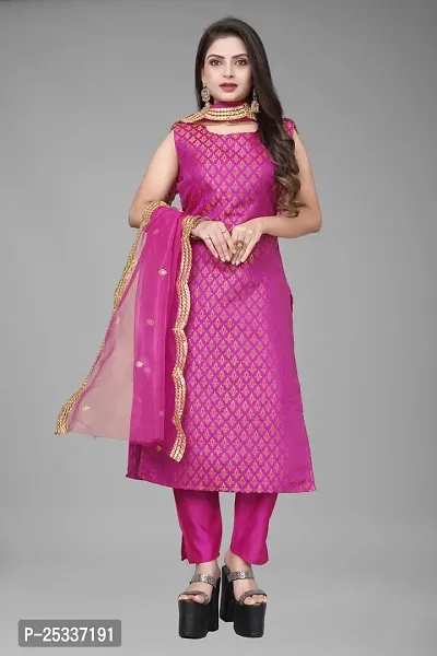 A-Line Pink Woven Design Jacquard kurta Set-thumb0