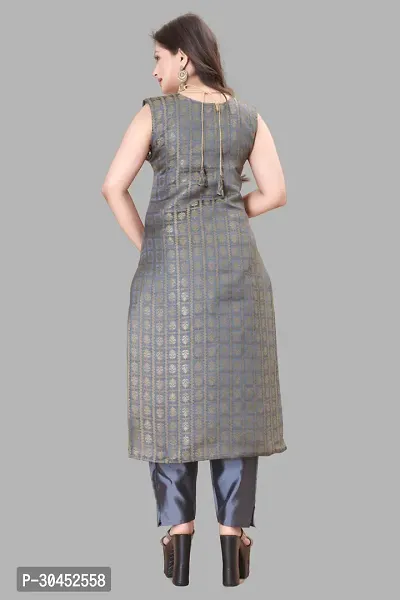 Elegant Grey Woven Design Jacquard A-Line Kurta Pant With Dupatta For Women-thumb3