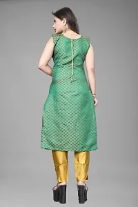 A-Line Teal Woven Design Jacquard Kurti-thumb1