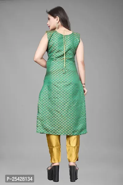 A-Line Teal Woven Design Jacquard Kurti-thumb3