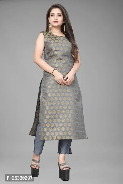 A-Line Black Woven Design Jacquard kurta Set