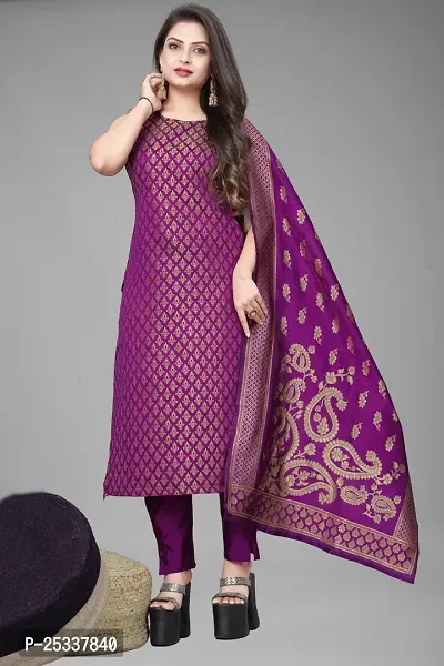 A-Line Purple Woven Design Jacquard kurta Set