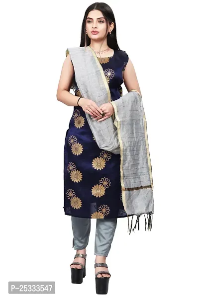 A-Line Navy Blue Woven Design Jacquard kurta Set