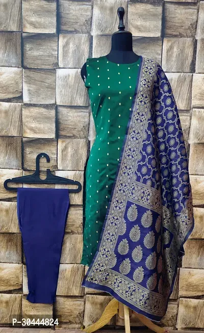 Stylish Green Jacquard Kurta, Bottom And Dupatta Set For Women