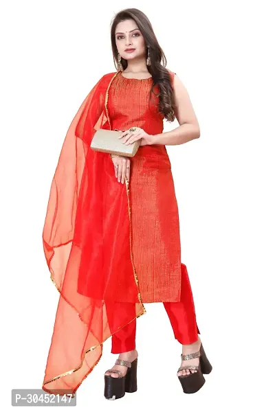 Elegant Red Woven Design Jacquard Kurta Pant With Dupatta For Women-thumb0