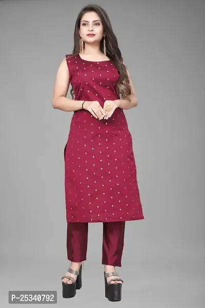 A-Line Maroon Woven Design Jacquard kurta Set-thumb2