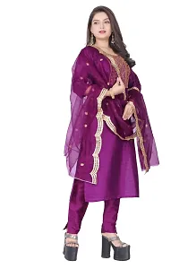 Stylish Purple Silk Kurta, Bottom And Dupatta Set For Women-thumb1