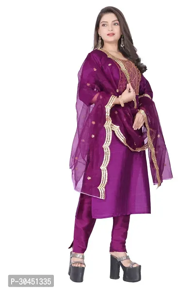 Stylish Purple Silk Kurta, Bottom And Dupatta Set For Women-thumb2