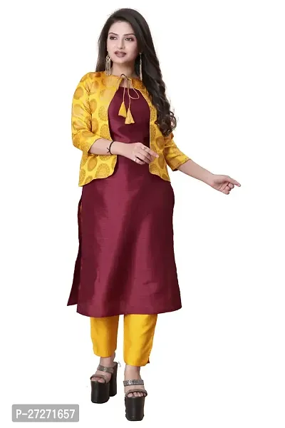 Stylish Soft Silk Kurta With Pant And Koti Set For Women-thumb0