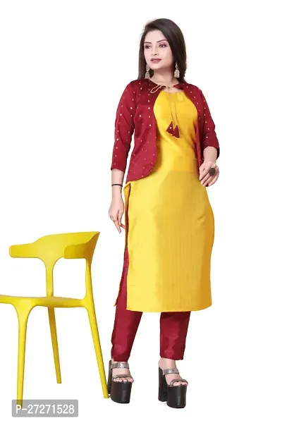 Stylish Soft Silk Kurta With Pant And Koti Set For Women-thumb0