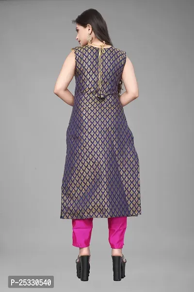 A-Line Black Woven Design Jacquard kurta Set-thumb2