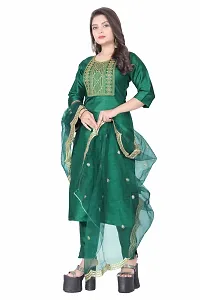 Stylish Green Silk Kurta, Bottom And Dupatta Set For Women-thumb1