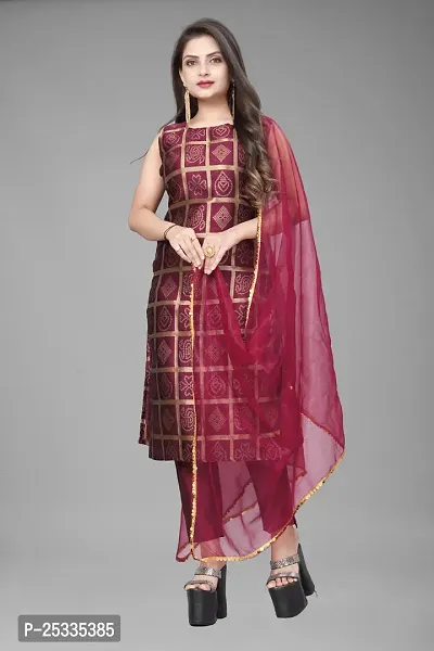 A-Line Maroon Woven Design Jacquard kurta Set