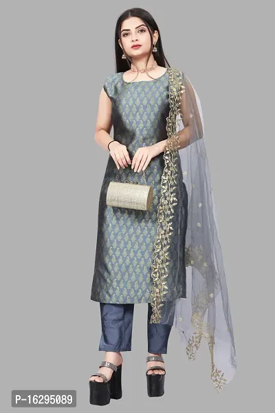 Stylish Fancy Jacquard Unstitched Dress Material Top With Bottom And Dupatta Set For Women-thumb0