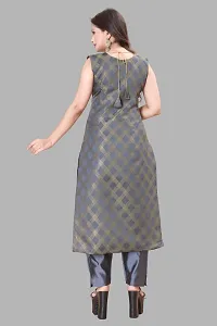 Elegant Grey Woven Design Jacquard A-Line Kurta Pant With Dupatta For Women-thumb2