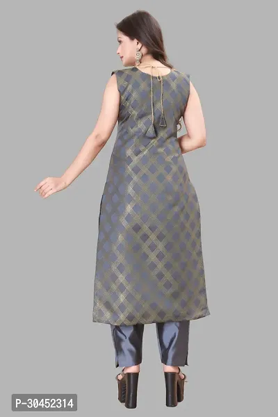 Elegant Grey Woven Design Jacquard A-Line Kurta Pant With Dupatta For Women-thumb3