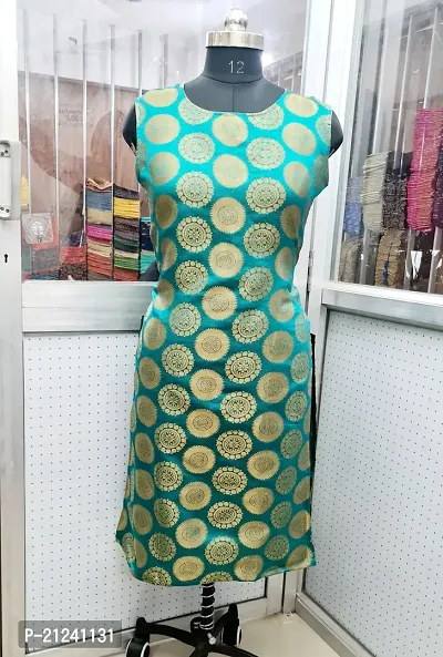 Stylish A-Line Olive Woven Design Jacquard kurta Set