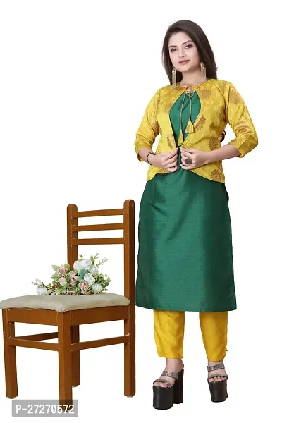 Stylish Soft Silk Kurta With Pant And Koti Set For Women-thumb0