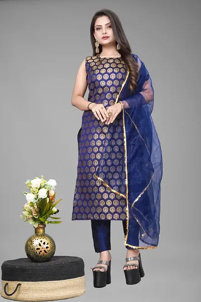 Stylish A-Line Woven Design Jacquard Kurta Set