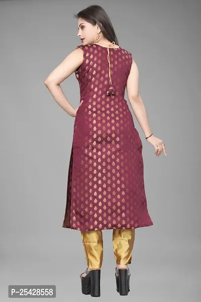 A-Line Maroon Woven Design Jacquard Kurti-thumb3