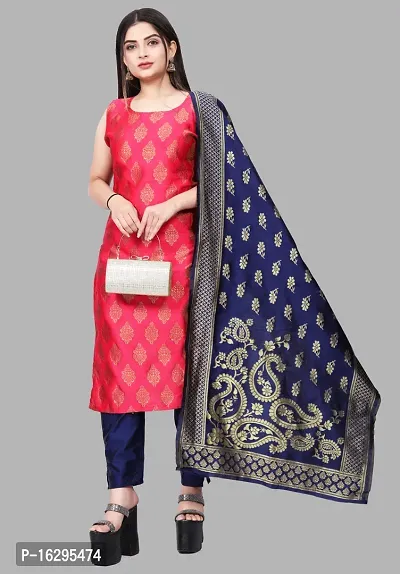 Stylish Fancy Jacquard Unstitched Dress Material Top With Bottom And Dupatta Set For Women