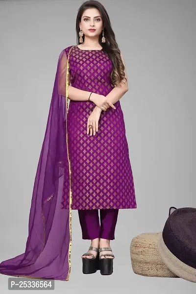 A-Line Purple Woven Design Jacquard kurta Set-thumb0