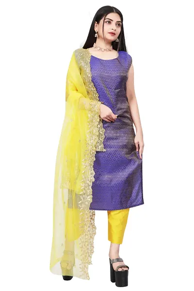 Stylish Jacquard Kurta And Pant With Dupatta Set For Women