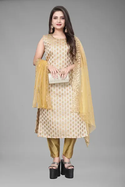 A-Line Woven Design Jacquard Kurta Set