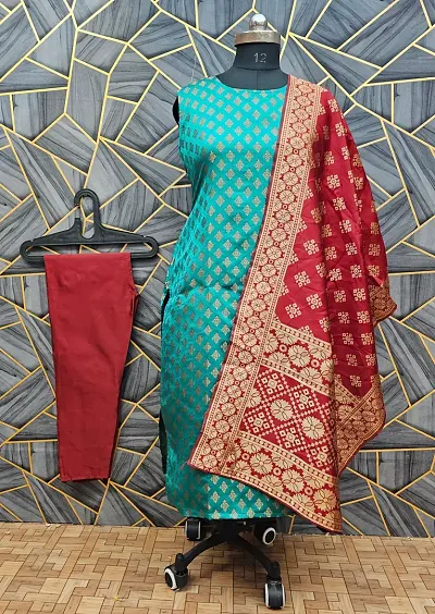 Stylish Jacquard A-Line Kurta Pant With Dupatta Set