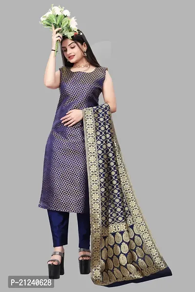 Stylish A-Line Navy Blue Jacquard Jacquard kurta Set