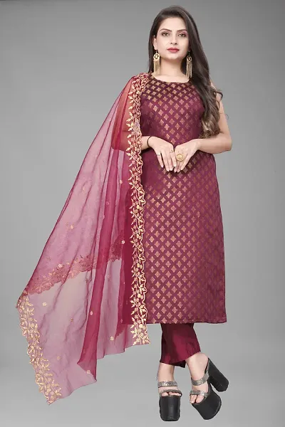 Elegant Jacquard Jacquard Weave Dress Material With Dupatta For Women