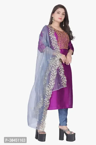 Stylish Purple Silk Kurta, Bottom And Dupatta Set For Women-thumb2