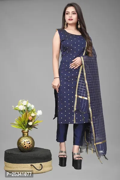 A-Line Navy Blue Woven Design Jacquard kurta Set