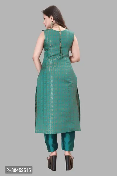 Elegant Teal Woven Design Jacquard A-Line Kurta Pant With Dupatta For Women-thumb3