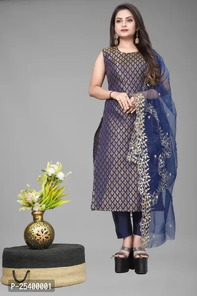 Elegant White Jacquard Jacquard Weave Dress Material With Dupatta For Women