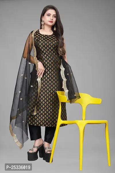 A-Line Black Woven Design Jacquard kurta Set