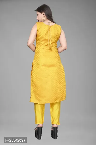 A-Line Yellow Woven Design Jacquard kurta Set-thumb3