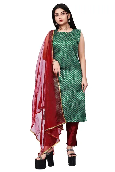 Stylish Jacquard Kurta And Pant With Dupatta Set For Women