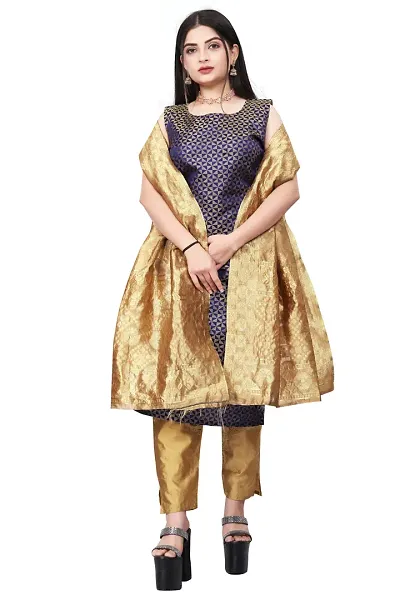 Stylish Jacquard Kurta And Pant With Dupatta Set For Women