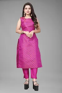 A-Line Pink Woven Design Jacquard kurta Set-thumb1