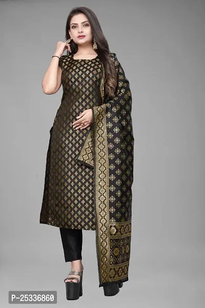 A-Line Black Woven Design Jacquard kurta Set