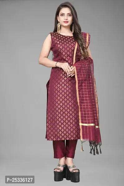 A-Line Maroon Woven Design Jacquard kurta Set-thumb0