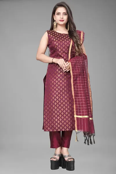 Stylish A-Line Woven Design Jacquard Kurta Set