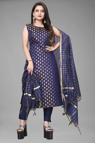 Stylish A-Line Woven Design Jacquard Kurta Set