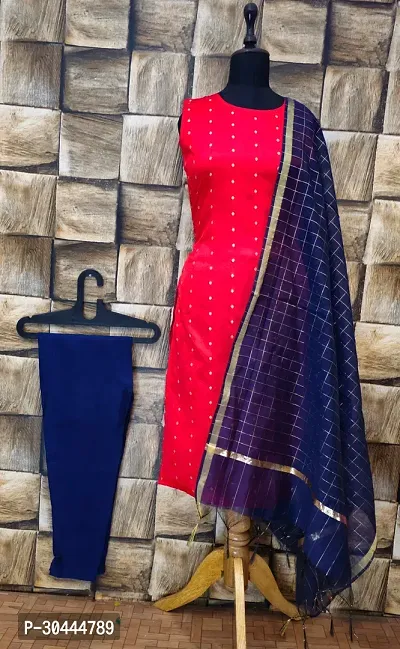 Stylish Red Jacquard Kurta, Bottom And Dupatta Set For Women