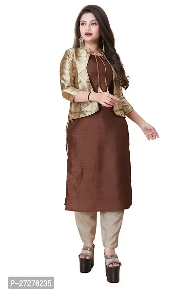 Stylish Soft Silk Kurta With Pant And Koti Set For Women-thumb0