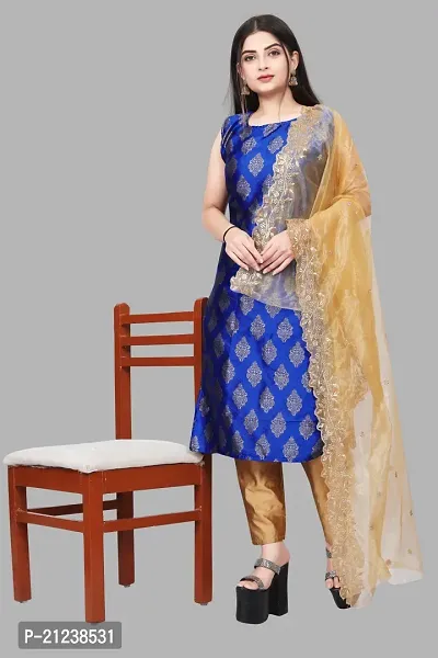 Stylish A-Line Blue Jacquard Jacquard kurta Set-thumb0