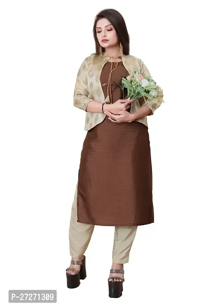 Stylish Soft Silk Kurta With Pant And Koti Set For Women-thumb0