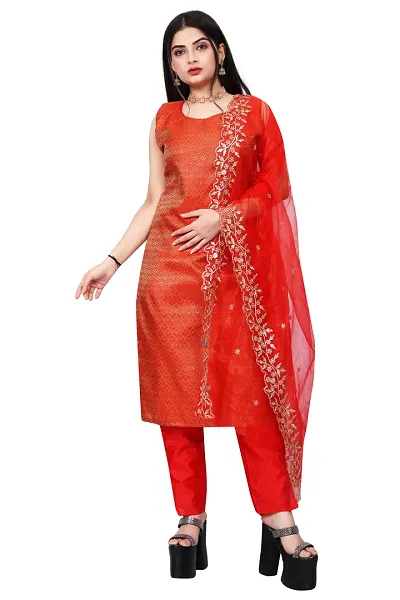 Stylish Jacquard Kurta And Pant With Dupatta Set For Women